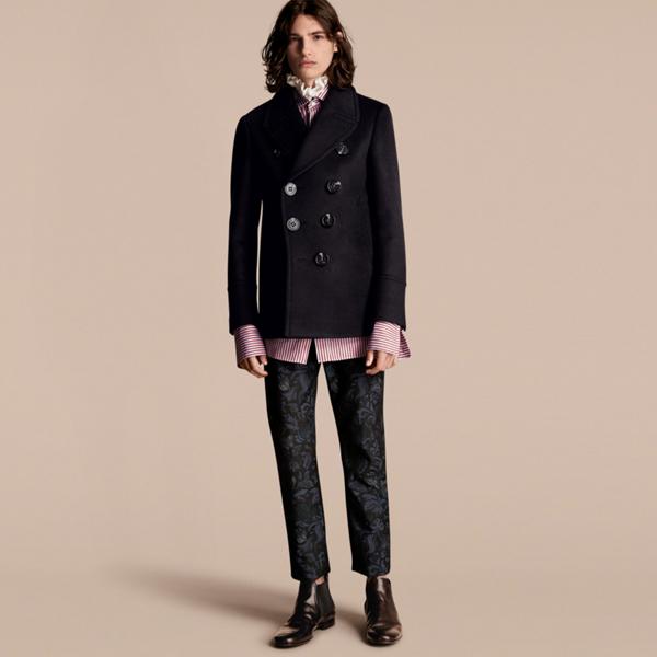 Burberry Waisted Cashmere Wool Blend Pea Coat