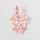 Burberry Burberry Childrens Ruffle Detail Logo Print Cotton Silk Playsuit, Size: 1m, Pink