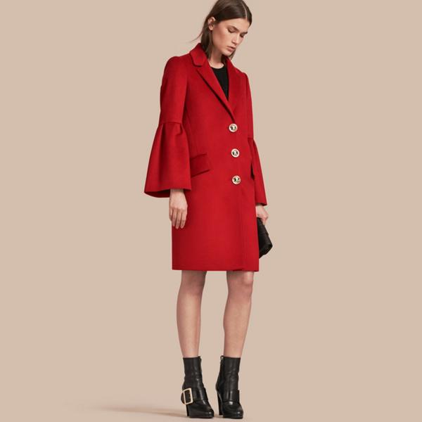 Burberry Tailored Wool Cashmere Coat With Bell Sleeves