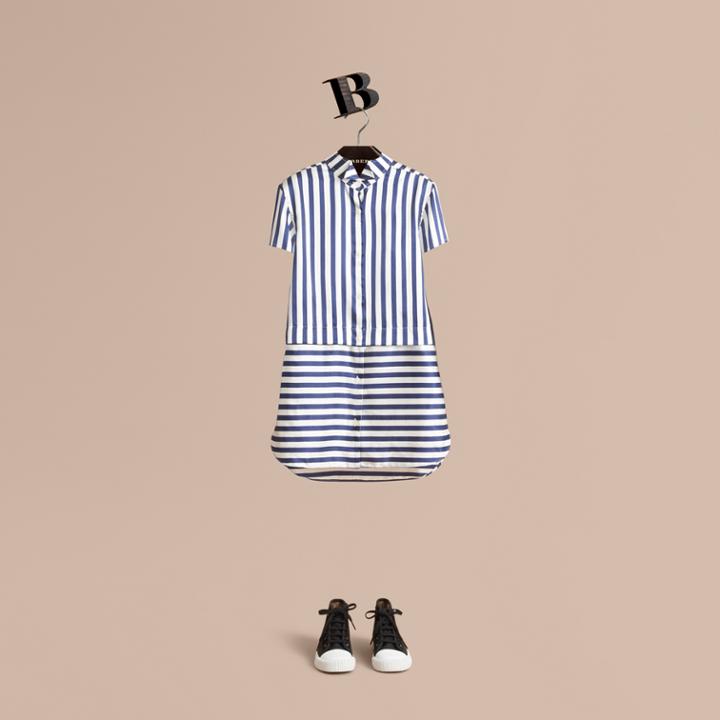 Burberry Burberry Striped Silk Cotton Shirt Dress, Size: 10y, Blue