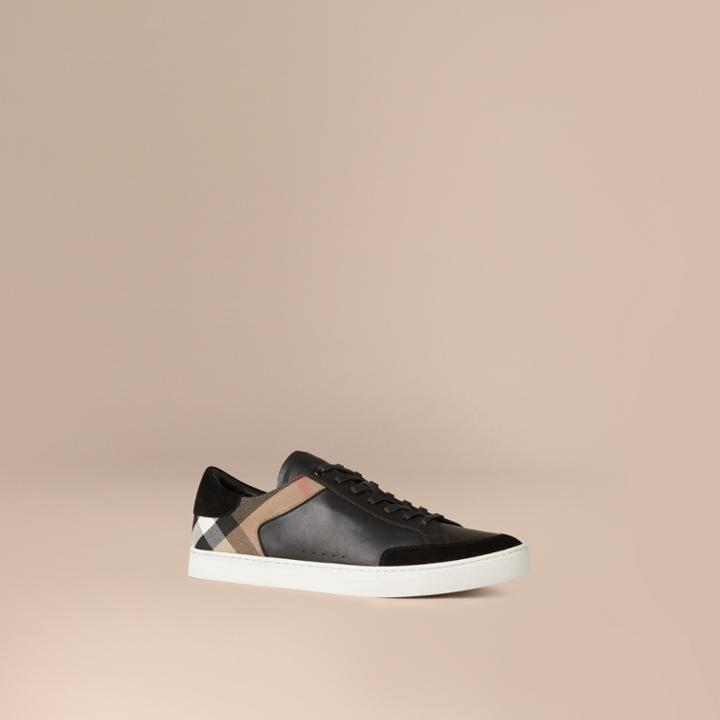 Burberry Burberry Leather And House Check Trainers, Size: 43, Black