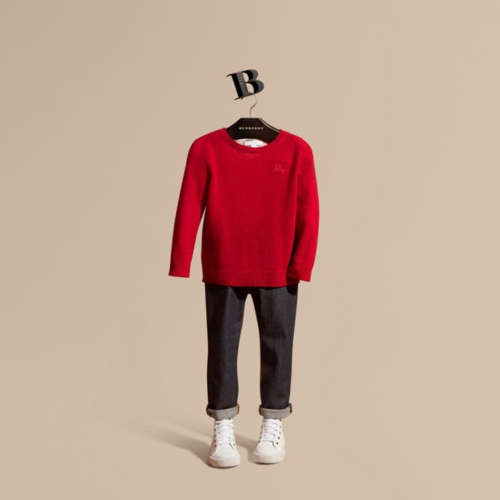 Burberry Burberry Check Elbow Patch Cashmere Sweater, Size: 4y, Red