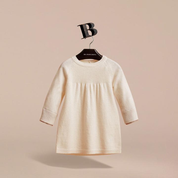 Burberry Burberry Check Cuff Knitted Cashmere Dress, Size: 6m, White