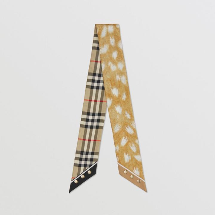 Burberry Burberry Vintage Check And Deer Print Silk Skinny Scarf