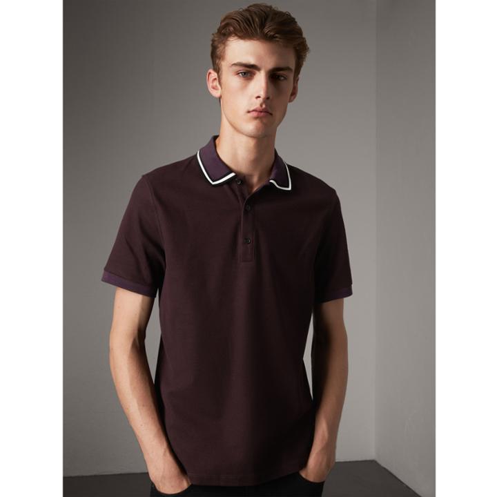 Burberry Burberry Striped Collar Cotton Piqu Polo Shirt, Purple