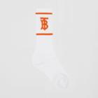Burberry Burberry Monogram Motif Intarsia Socks, Size: L, White/orange