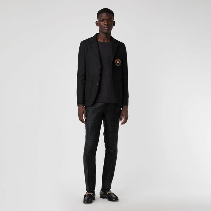 Burberry Burberry Crest Detail Wool Flannel Club Blazer, Size: 38r, Black