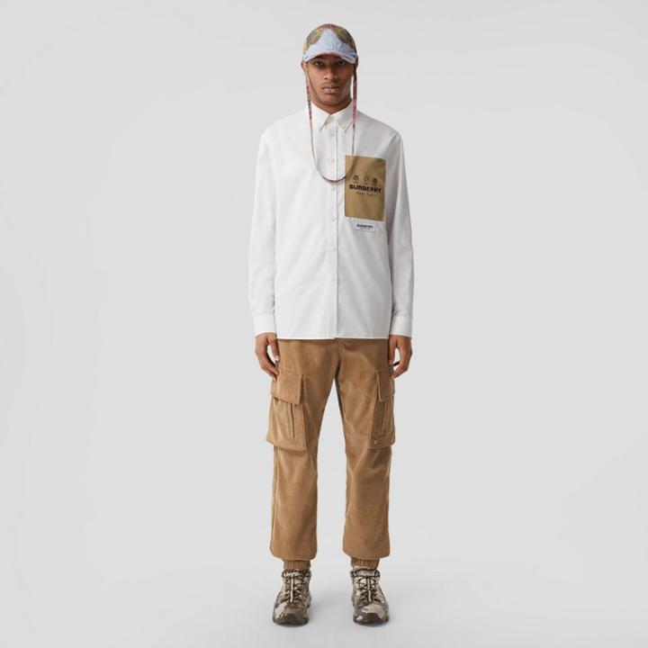Burberry Burberry Label Appliqu Cotton Oxford Oversized Shirt