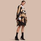 Burberry Burberry Reversible Stripe And Check Merino Wool Poncho, Brown