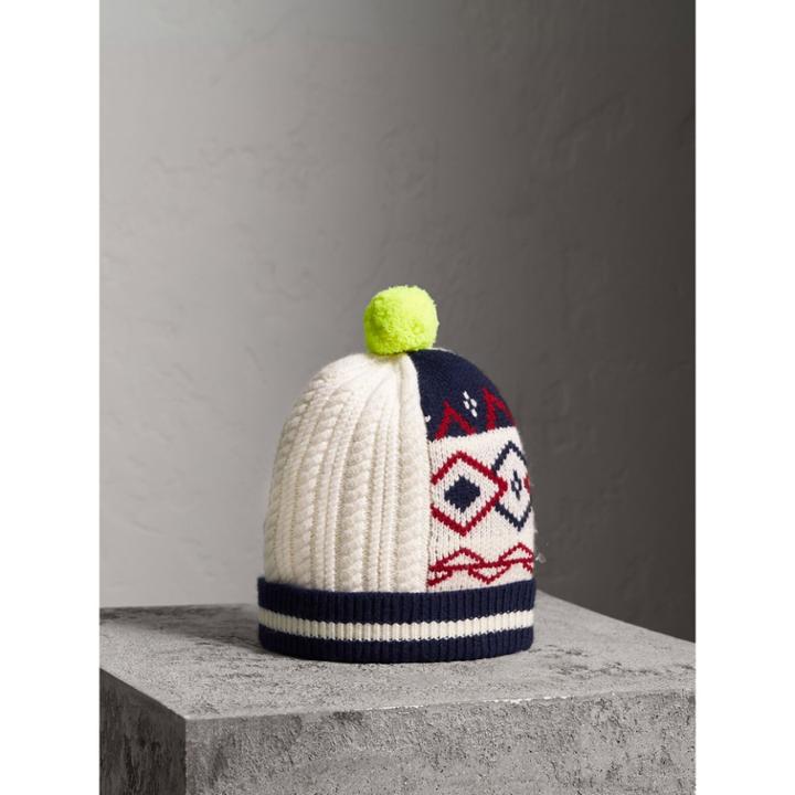 Burberry Burberry Pom-pom Wool Cashmere Patchwork Beanie