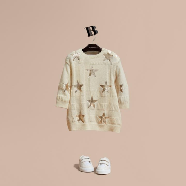 Burberry Burberry Star Print Check Cashmere Dress, Size: 2y, White