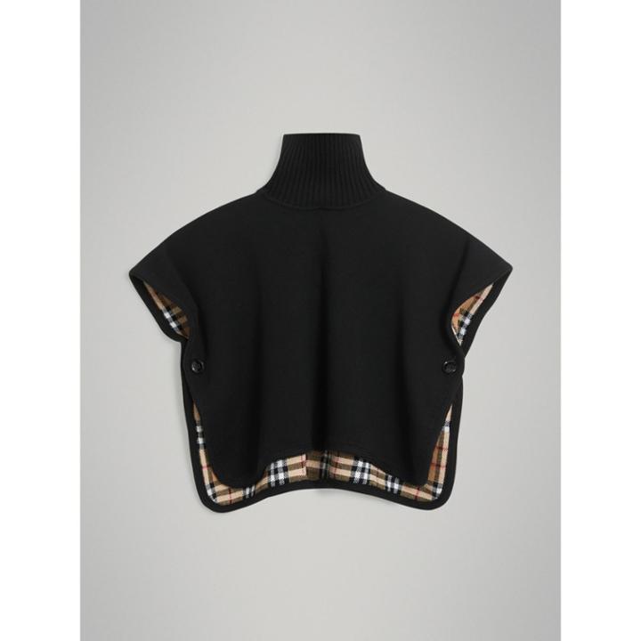 Burberry Burberry Childrens Reversible Vintage Check Merino Wool Jacquard Poncho, Black