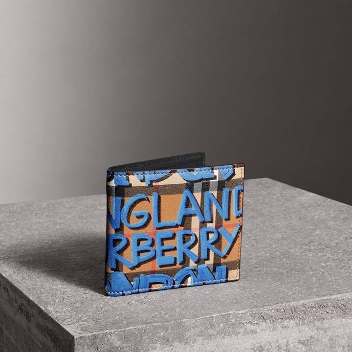 Burberry Burberry Graffiti Print Vintage Check International Bifold Wallet, Blue