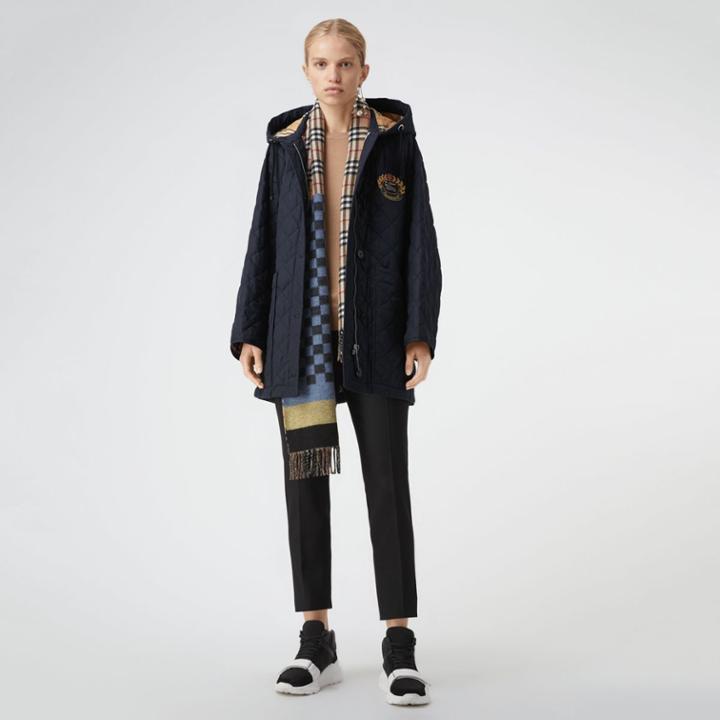 Burberry Burberry Lightweight Diamond Quilted Hooded Parka, Size: Xxs, Blue