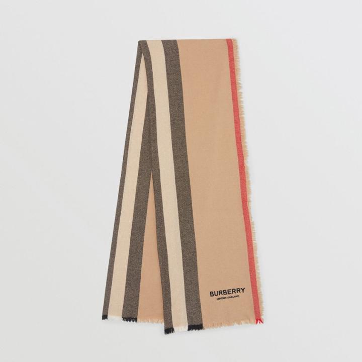 Burberry Burberry Icon Stripe Wool Cashmere Scarf, Brown