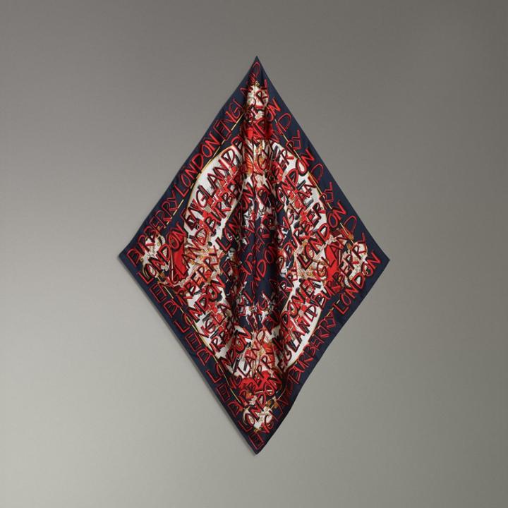 Burberry Burberry Graffiti Archive Scarf Print Silk Square Scarf, Blue