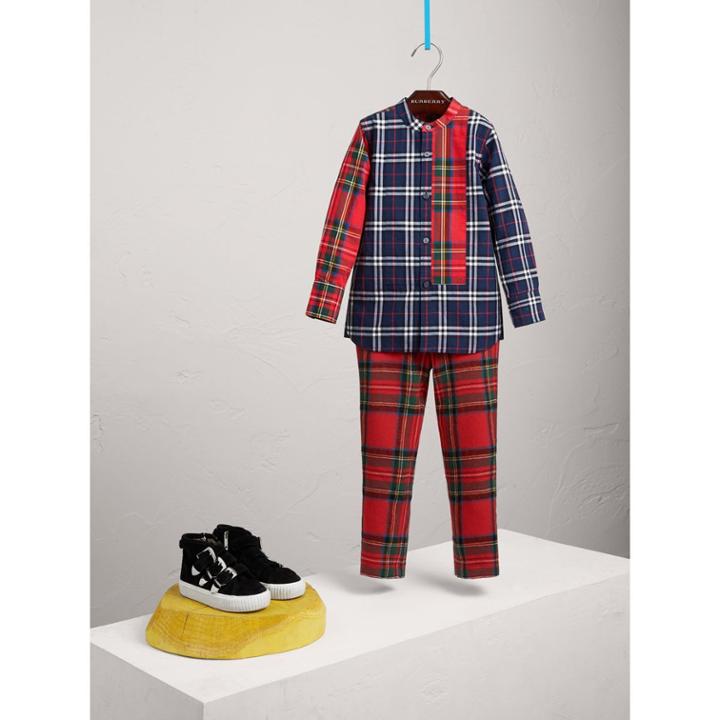 Burberry Burberry Panelled Tartan And Check Cotton Poplin Shirt, Size: 6y