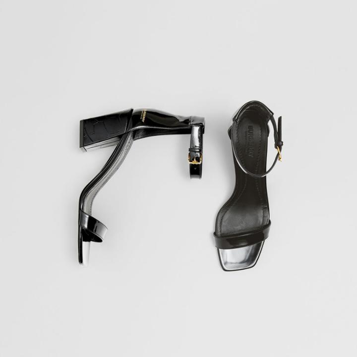 Burberry Burberry Logo Embossed Leather Sandals, Size: 40, Black