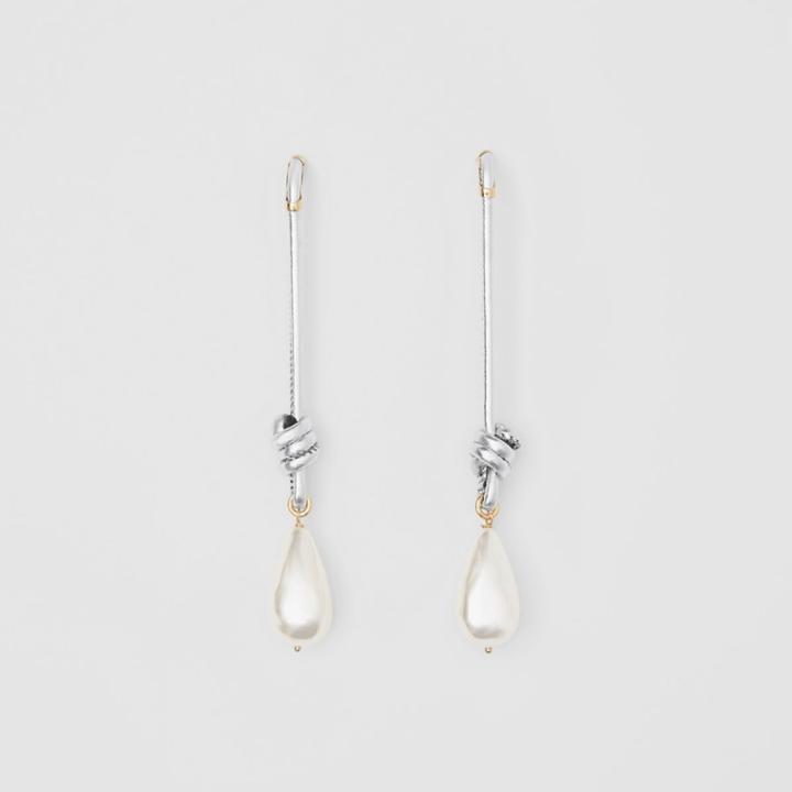 Burberry Burberry Faux Pearl Detail Leather Drop Earrings, Yellow