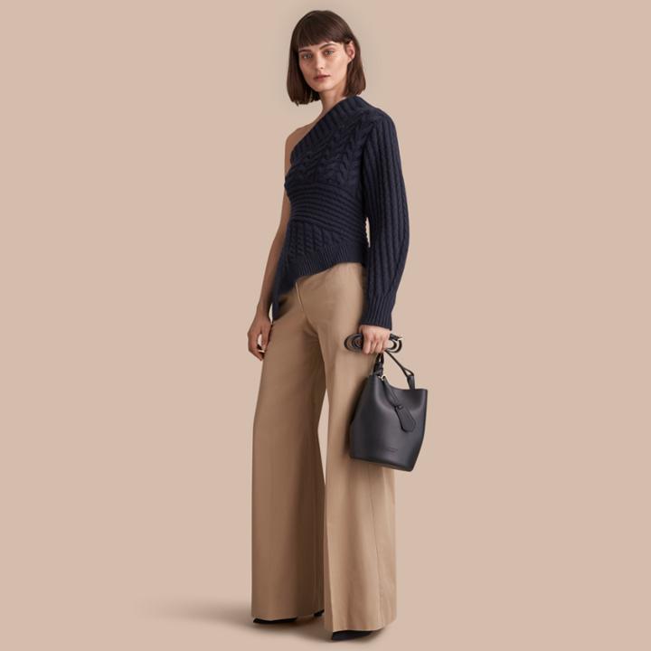 Burberry Burberry Cotton Twill Wide-leg Trousers, Size: 06, Brown