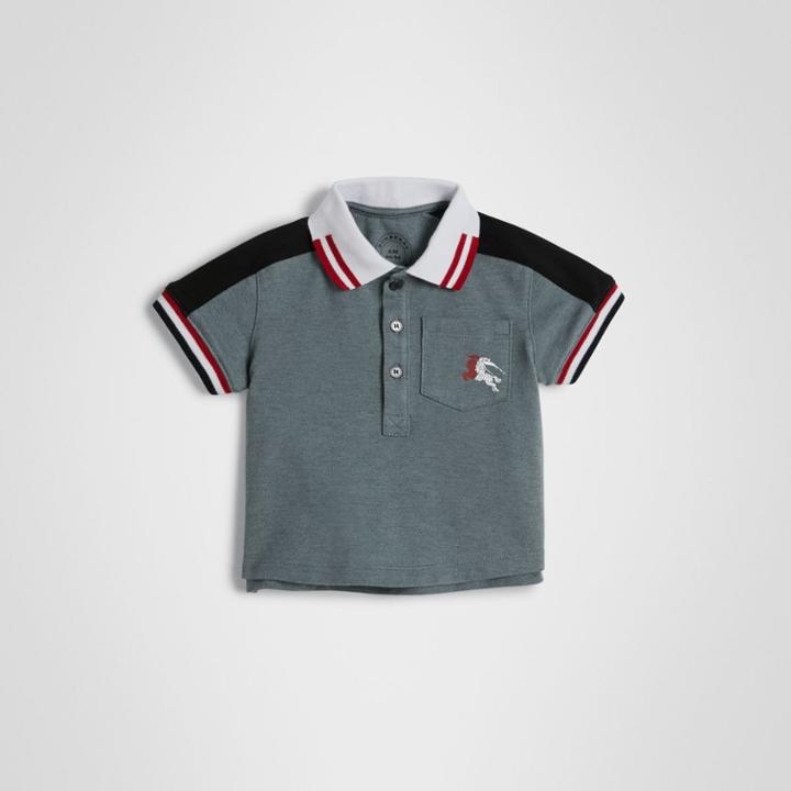Burberry Burberry Childrens Stripe Detail Cotton Piqu Polo Shirt, Size: 12m, Blue