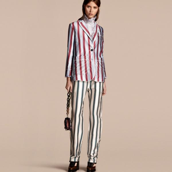 Burberry Unlined Panama Stripe Print Cotton Silk Blazer