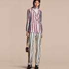 Burberry Unlined Panama Stripe Print Cotton Silk Blazer