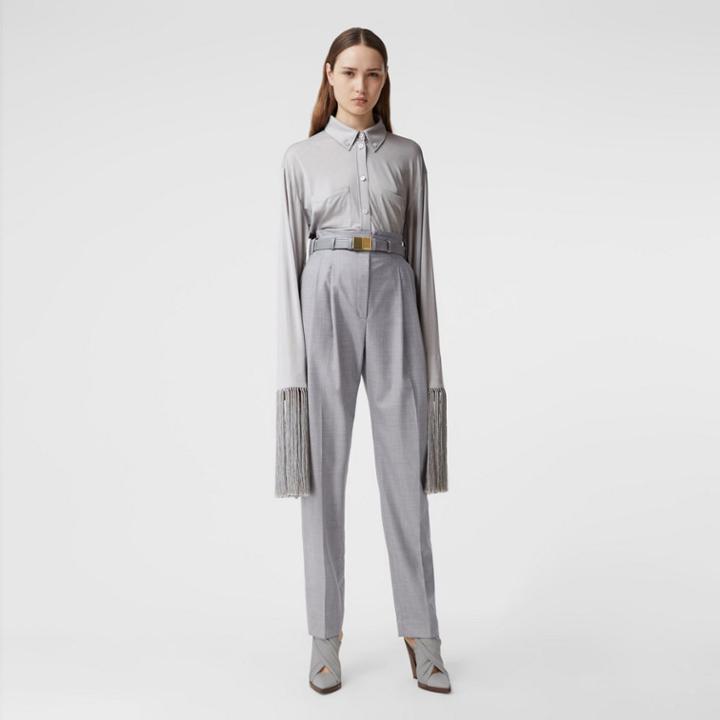 Burberry Burberry Cut-out Detail Wool Tailored Trousers, Size: 08, Purple