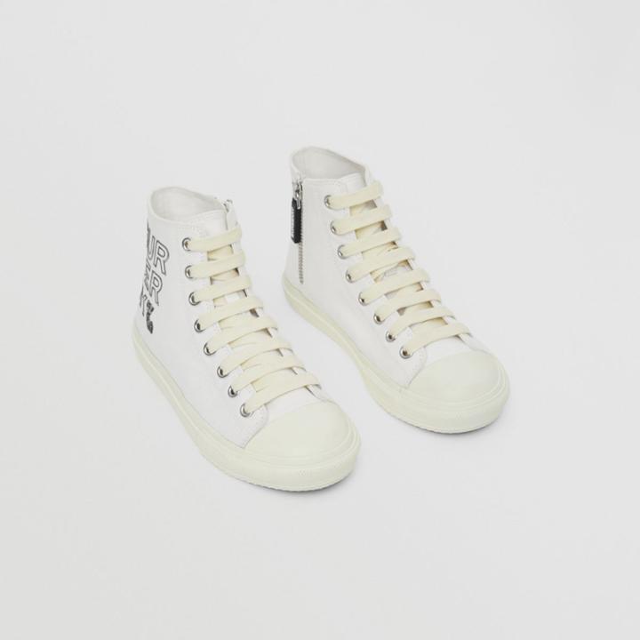 Burberry Burberry Childrens Logo Print Cotton Gabardine High-top Sneakers, Size: 11