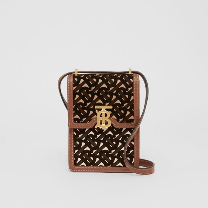 Burberry Burberry Monogram Flocked Leather Robin Bag, Beige