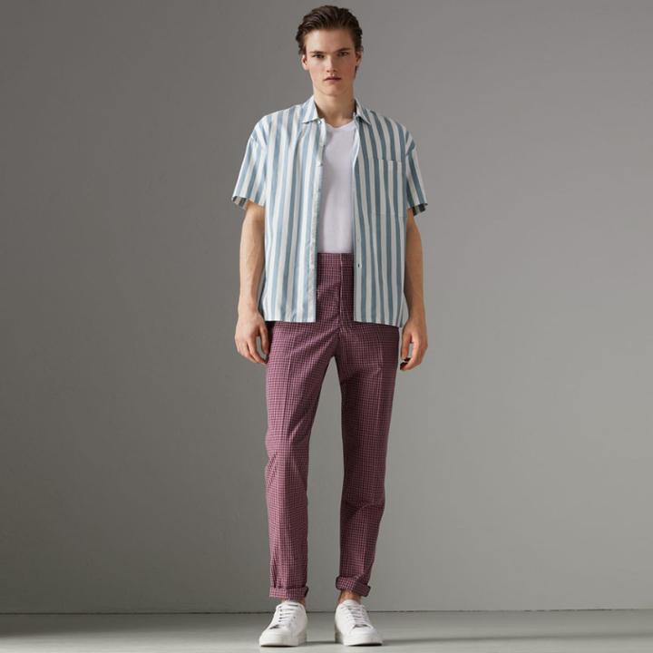 Burberry Burberry Short-sleeved Striped Cotton Shirt, Blue