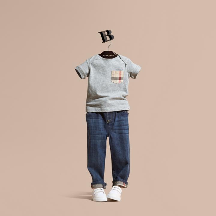 Burberry Burberry Stretch Jeans With Check Detail, Size: 12m, Blue
