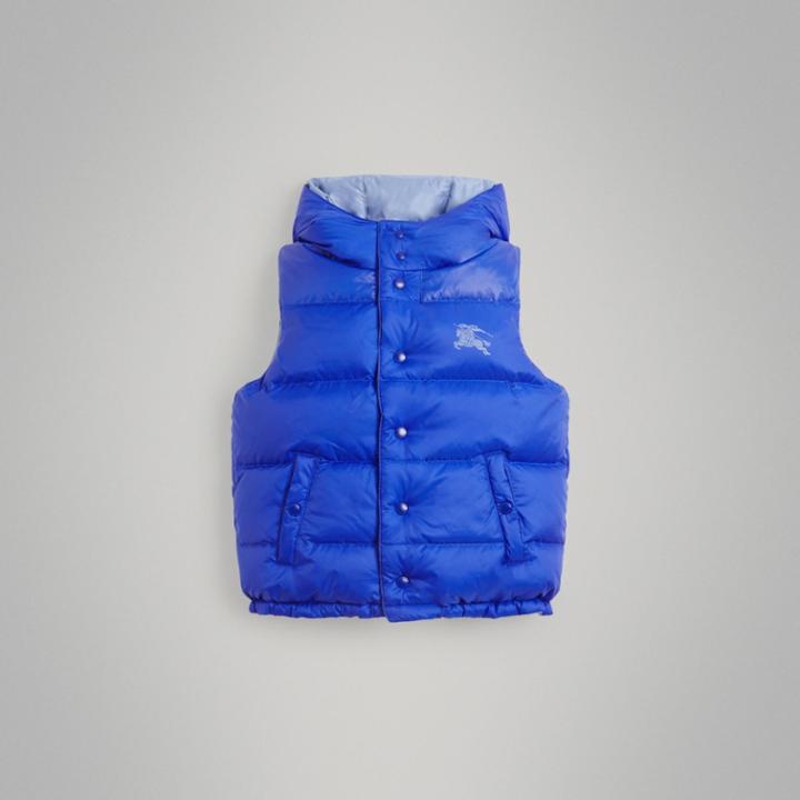 Burberry Burberry Childrens Reversible Showerproof Down-filled Hooded Gilet, Size: 10y, Blue