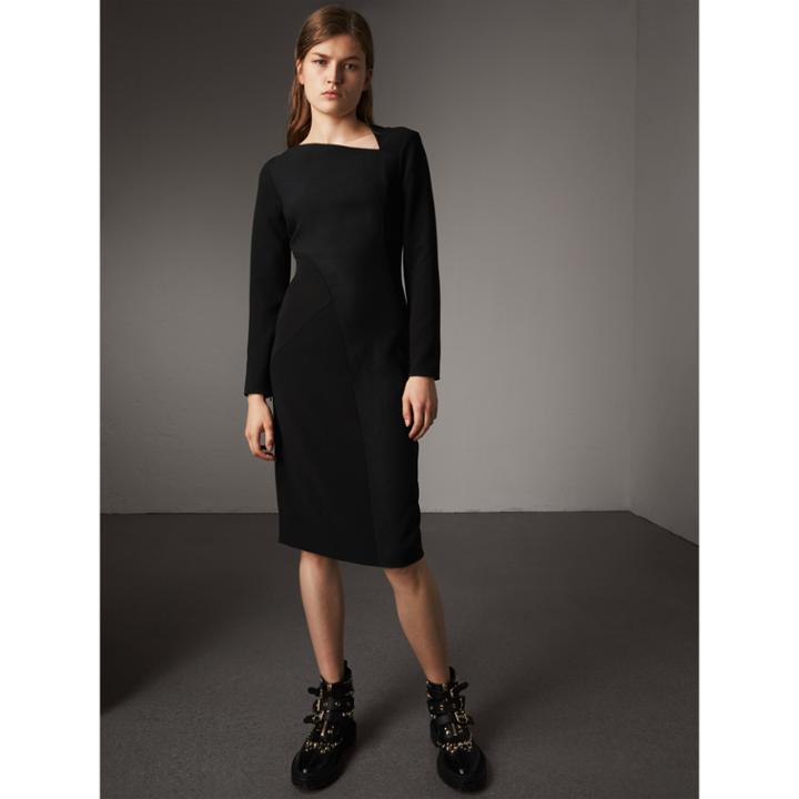 Burberry Burberry Slash-neck Panelled Dress, Size: 06, Black