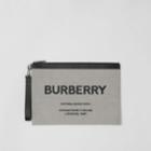 Burberry Burberry Large Horseferry Print Canvas And Leather Zip Pouch, Black
