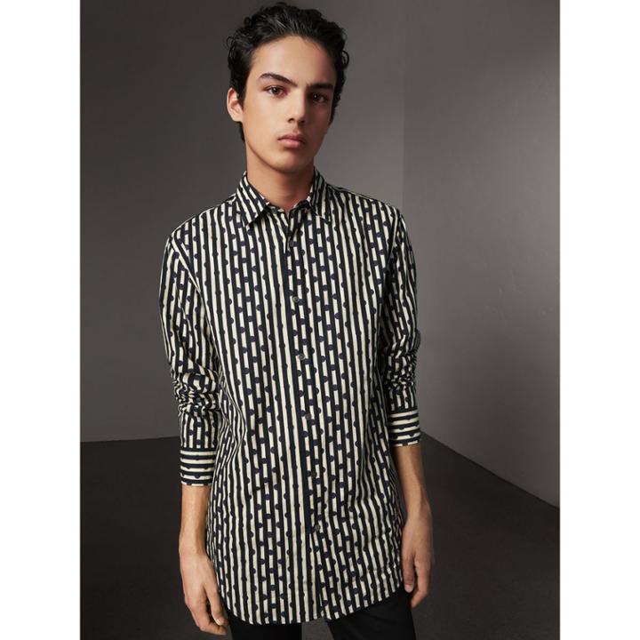 Burberry Burberry Spot And Stripe Print Cotton Shirt