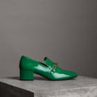 Burberry Burberry Link Detail Patent Leather Block-heel Loafers, Size: 36, Green