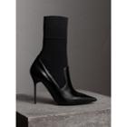 Burberry Burberry Mid-calf Patent Leather And Knitted Mesh Boots, Size: 37.5, Black