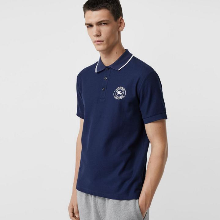 Burberry Burberry Embroidered Logo Cotton Piqu Polo Shirt, Blue