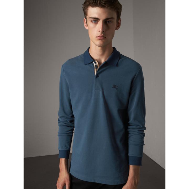 Burberry Burberry Long-sleeve Cotton Piqu Polo Shirt, Size: M, Blue