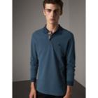 Burberry Burberry Long-sleeve Cotton Piqu Polo Shirt, Size: M, Blue