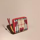 Burberry Burberry Heart Print Horseferry Check Small Ziparound Wallet, Red