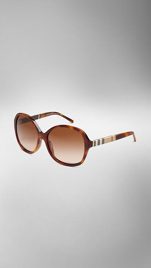 Burberry Check Detail Round Frame Sunglasses