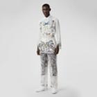 Burberry Burberry Marine Sketch Print Silk Overlay Cotton Shorts, Size: 52, White