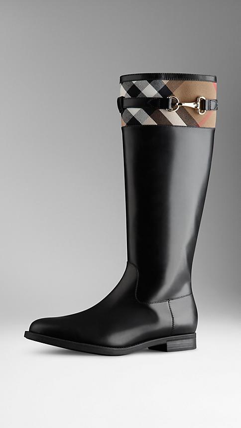 Burberry House Check Detail Riding Boots