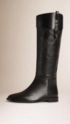 Burberry Check Detail Leather Riding Boots