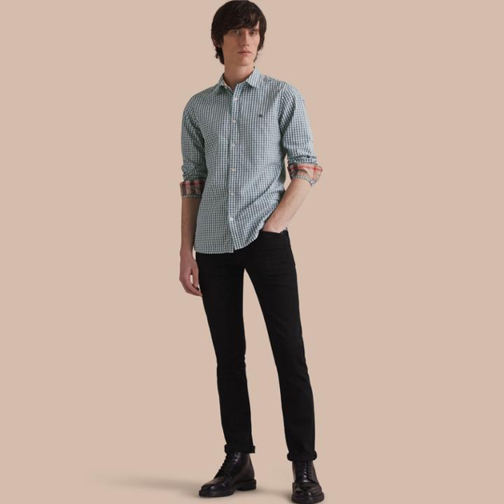 Burberry Burberry Gingham Cotton Poplin Shirt With Check Detail, Size: Xs, Blue