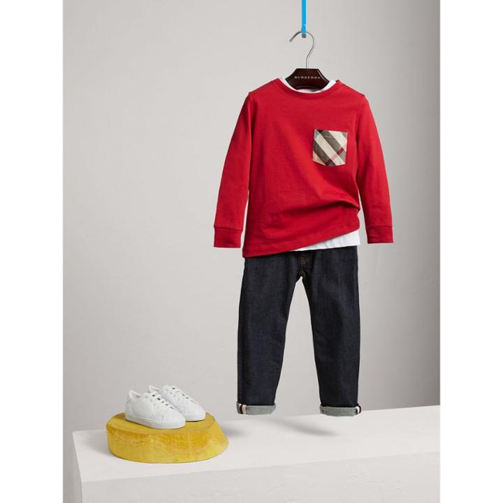 Burberry Burberry Long-sleeve Check Pocket Cotton T-shirt, Size: 4y, Red