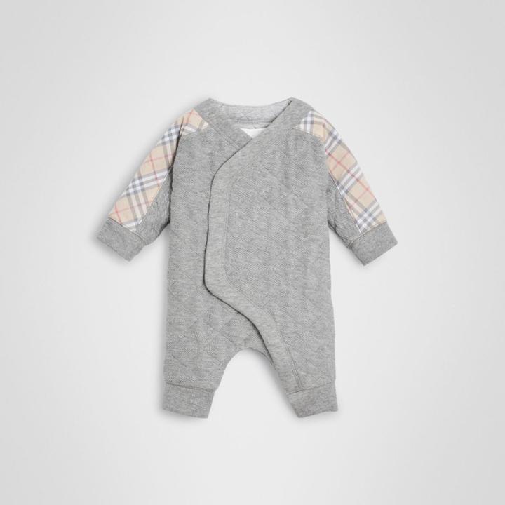 Burberry Burberry Childrens Check Detail Cotton Diamond Quilted Jumpsuit, Size: 9m, Grey