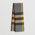 Burberry Burberry Fringed Check Wool Cashmere Scarf, Grey
